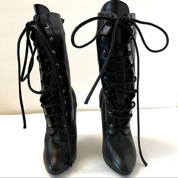 Euc Giuseppe Zanotti Black Lace Up Stiletto Boot I-18 - Picture 9 of 16